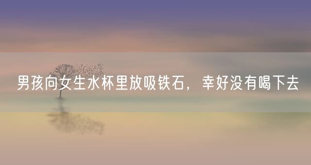 男孩向女生水杯里放吸铁石，幸好没有喝下去