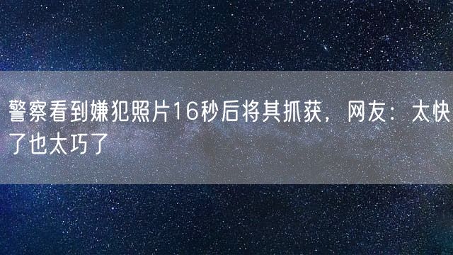 警察看到嫌犯照片16秒后将其抓获,网友:太快了也太巧了